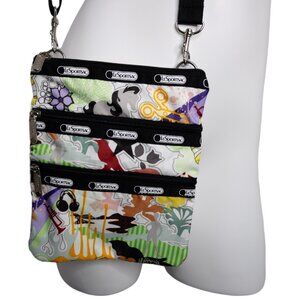LeSportsac 3 Tiered Zip Up Artist Graffiti Unisex Adjustable Crossbody Bag